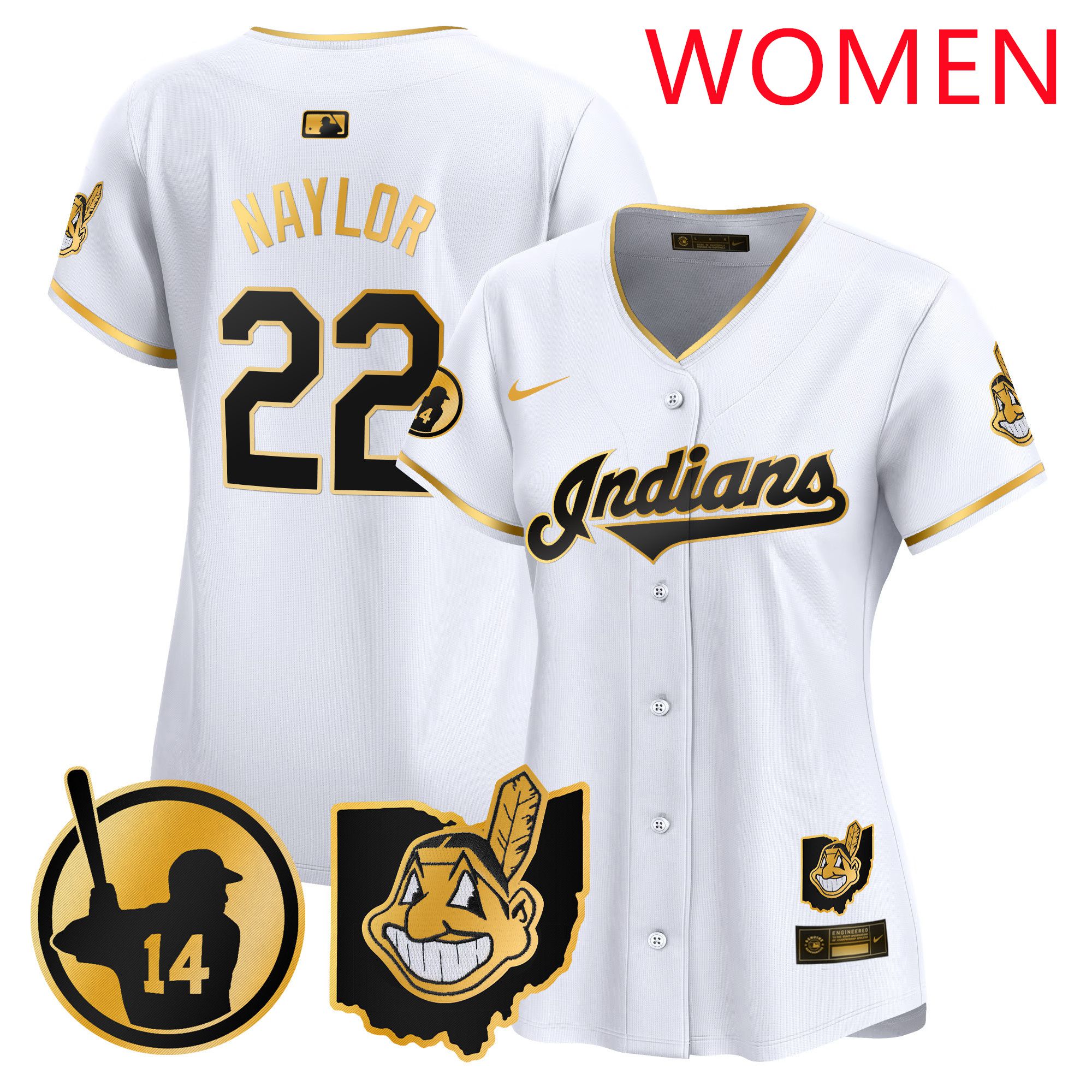 Women Cleveland Indians #22 Naylor White Nike 2025 Patch Vapor Premier Limited MLB Jersey->women mlb jersey->Women Jersey